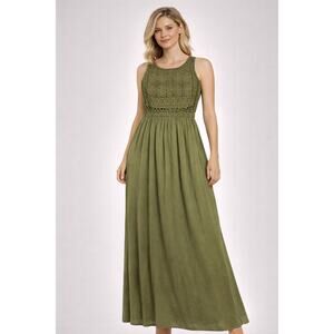Xhilaration Crochet Top Sleeveless olive green women Maxi Dress size L